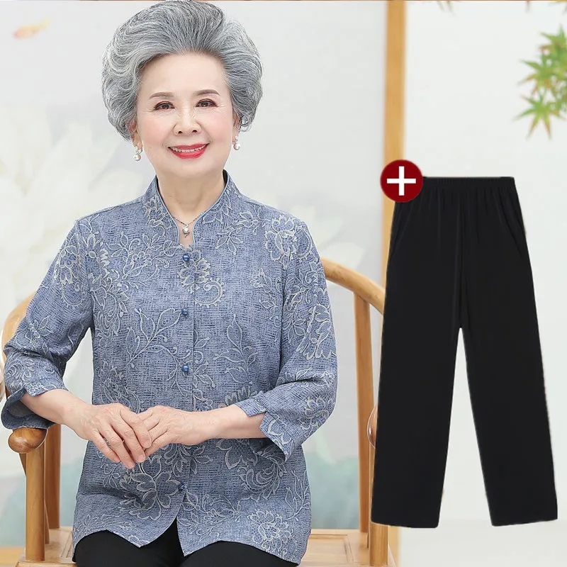 Elderly Grandma Shirts Blouse  - Summer Clothing Old Money ulasan dan harga