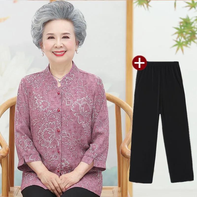 Elderly Grandma Shirts Blouse  - Summer Clothing Old Money ulasan dan harga