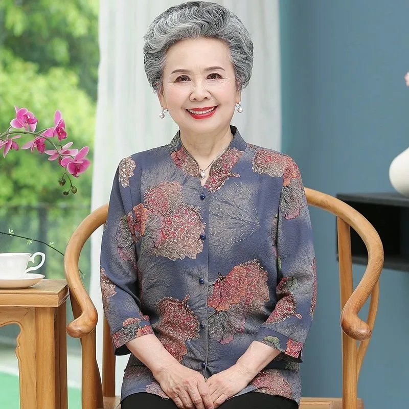 Elderly Grandma Shirts Blouse  - Summer Clothing Old Money ulasan dan harga