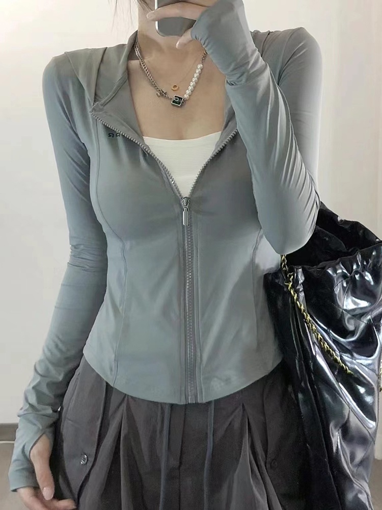 Gray Green Ice Silk Hooded UV  - Summer Yoga Clothing ulasan dan harga