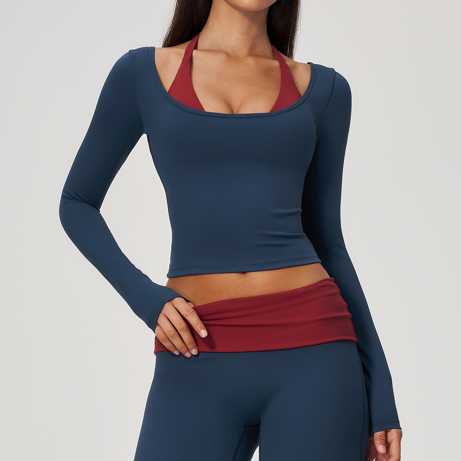 2-in-1 Fake Two Piece Halter Y - Summer Yoga Clothing ulasan dan harga