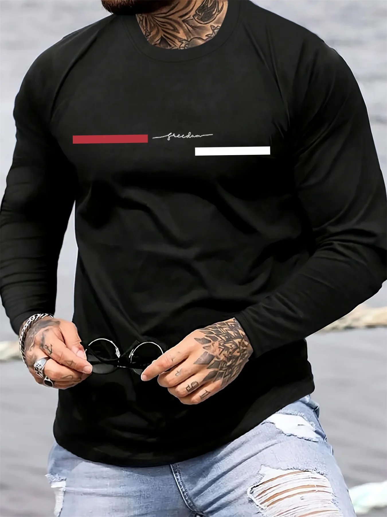 Red black Line men's long slee - Summer Clothing Line ulasan dan harga