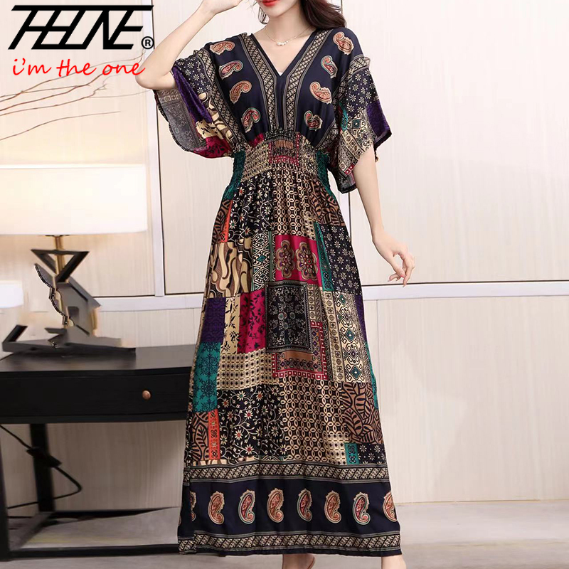 Women Dress Summer 2024 Maxi L - Indian Summer Vintage Clothing ulasan dan harga
